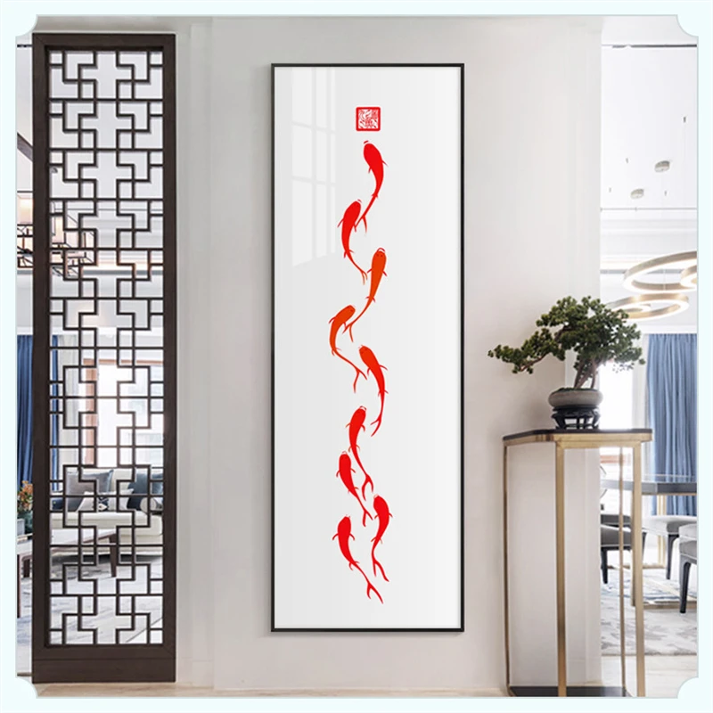 

Декоративный плакат, красное золото, девять рыб, Художественная Картина на холсте, традиционная китайская Настенная картина, печать, офис, гостиная, домашний декор
