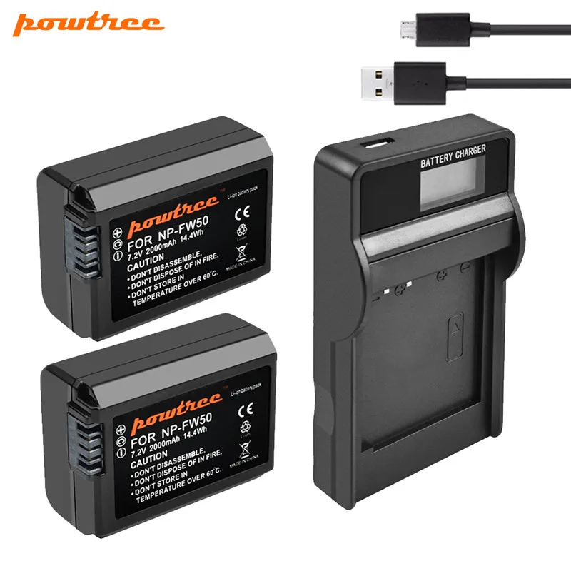 2000mAh Powtree NP-FW50 NP FW50 аккумулятор + USB зарядное устройство для Sony NEX-7 NEX-5N NEX-5R NEX-F3 Alpha a5000