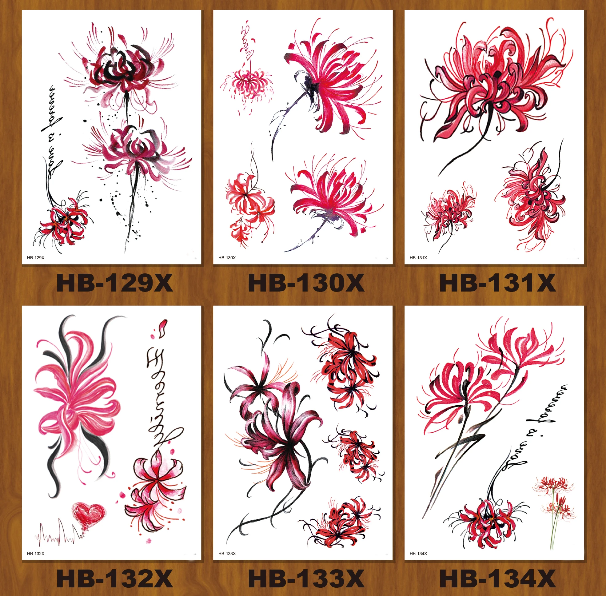 

Наклейки мужские и женские, 21 х15 см, водонепроницаемые, с изображением других красных цветов берега, ручка татуировка