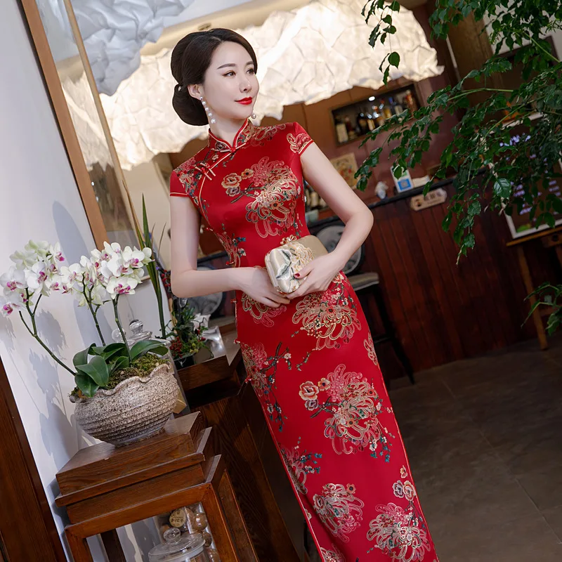 

M - 4XL Women Cheongsam Traditional Chinese Style Long Qipao Big Size Elegant Summer Sexy Slim Party Dress Button Vestidos