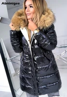winter faux fur hooded jacket padded coat womens thick warm shinny coat slim fit wadded parkas long coat outwear 2021