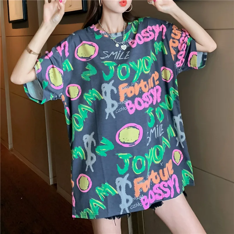 

green fashion Selling Mid-length summer Women's T-shirt Tops short Korean Plus Size tops shirt green tops for women kawaii