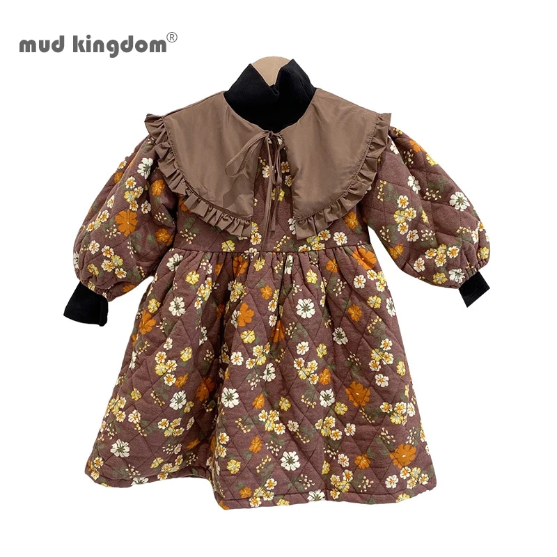 

Mudkingdom Toddler Girls Winter Dress Removable Peter Pan Collar Cotton Lined Quilted Floral Dresses For Girl Clothing Autumn