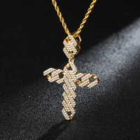 iced out zircon cross pendant necklaces for men stainless steel hip hop chain male necklace punk jewelry gifts