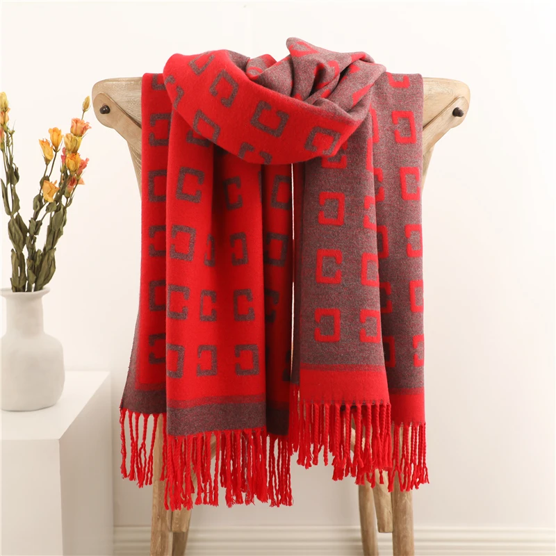 

Luxury 2021 Winter Scarf Women Cashmere Pashmina Warm Neck Shawl and Warp Tassel Letter Print Knitted Echarpe Bufanda Blanket