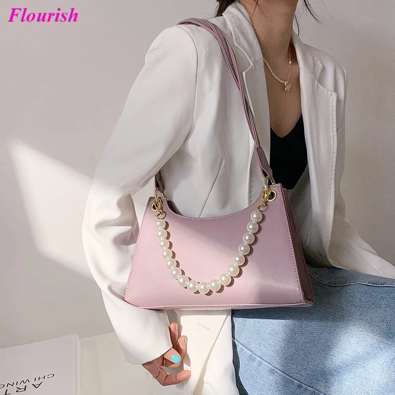 

Fashion Armpit Shoulder Bags Leather Pearl Baguette Purses and Handbags Luxury Brand Hand Bags Women Bolso Designer Sac A Main