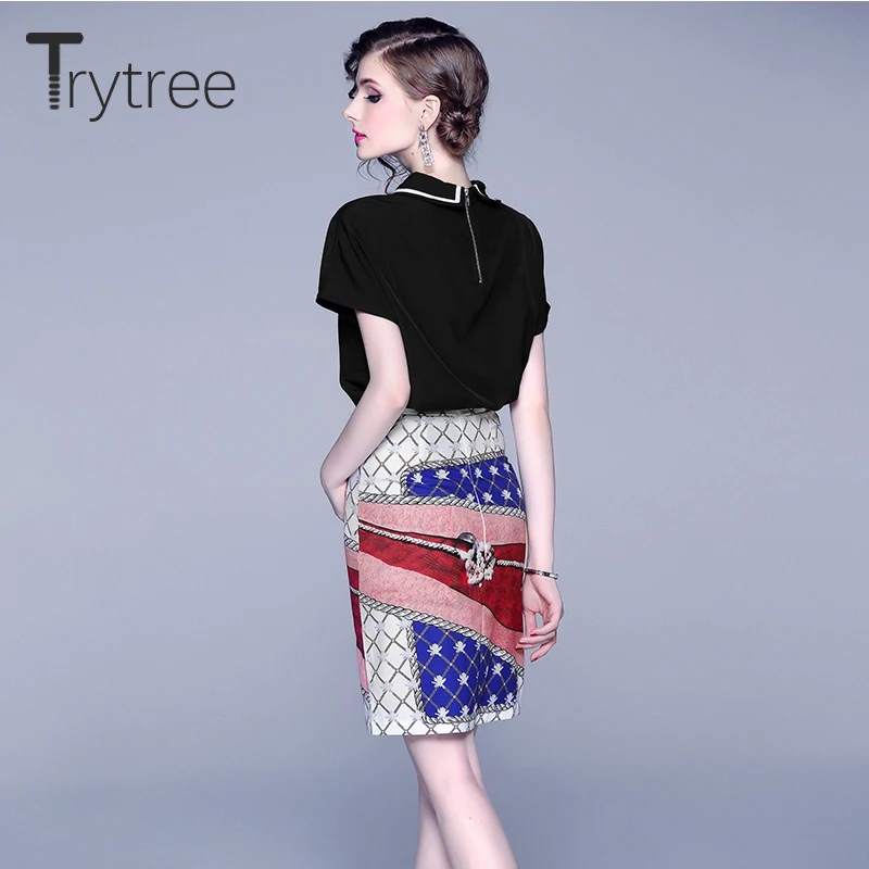 Trytree/осенний женский костюм из двух предметов повседневный черный топ с