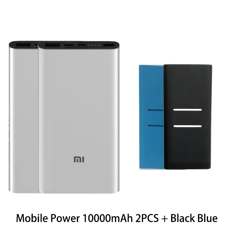 Mi Xiao mi power Bank, 10000 мА/ч, 3 внешних аккумулятора, QC3.0, зарядка, двойной USB выход, 18 Вт, быстрая зарядка, 10000 мА/ч, внешний аккумулятор для телефона - Цвет: 2Silver add case