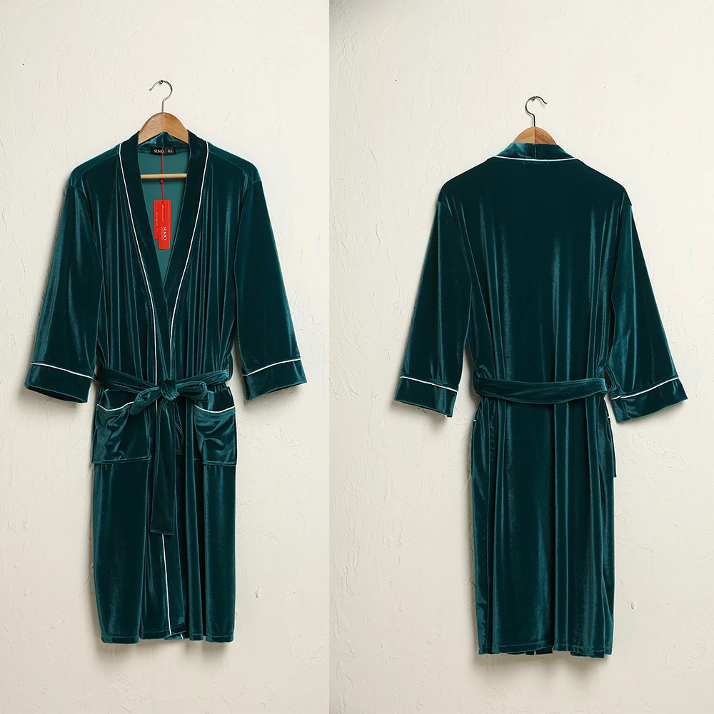 Summer Soft Golden Velvet Bathrobe Men Thin Long Robes Couples Bride Wedding Dress Luxury Palace V-neck Female Robe Nightgowns