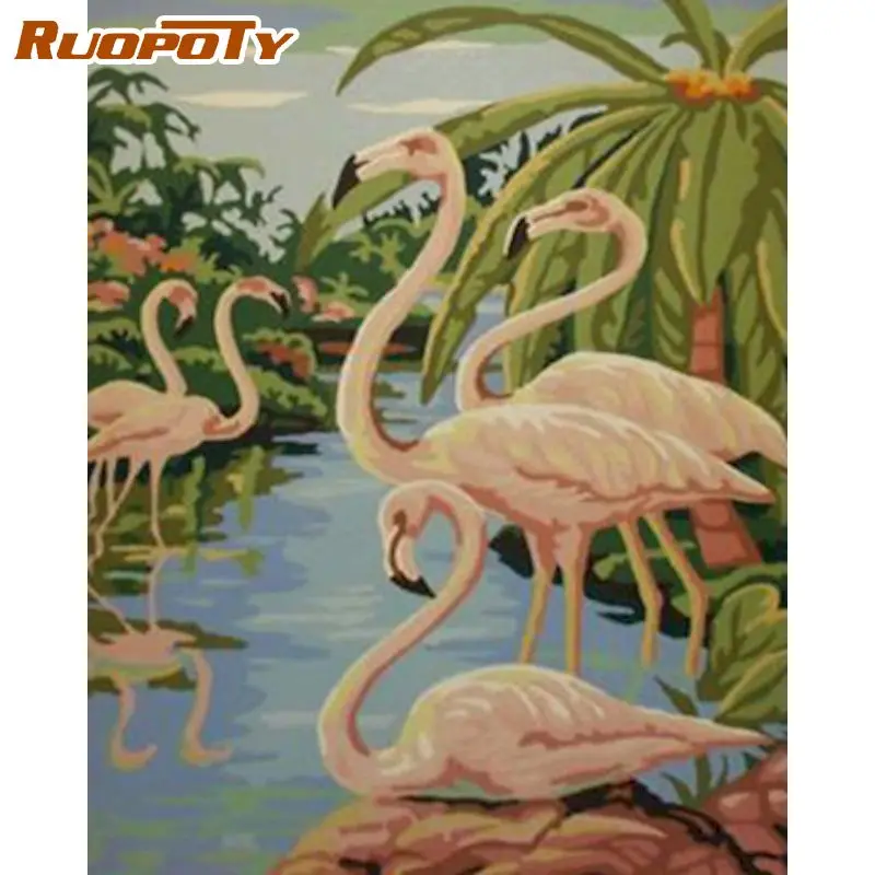 

RUOPOTY Paint By Number Flamingo Hand Painted Paintings Art Drawing On Canvas Gift DIY Pictures By Numbers Kits Home Decor