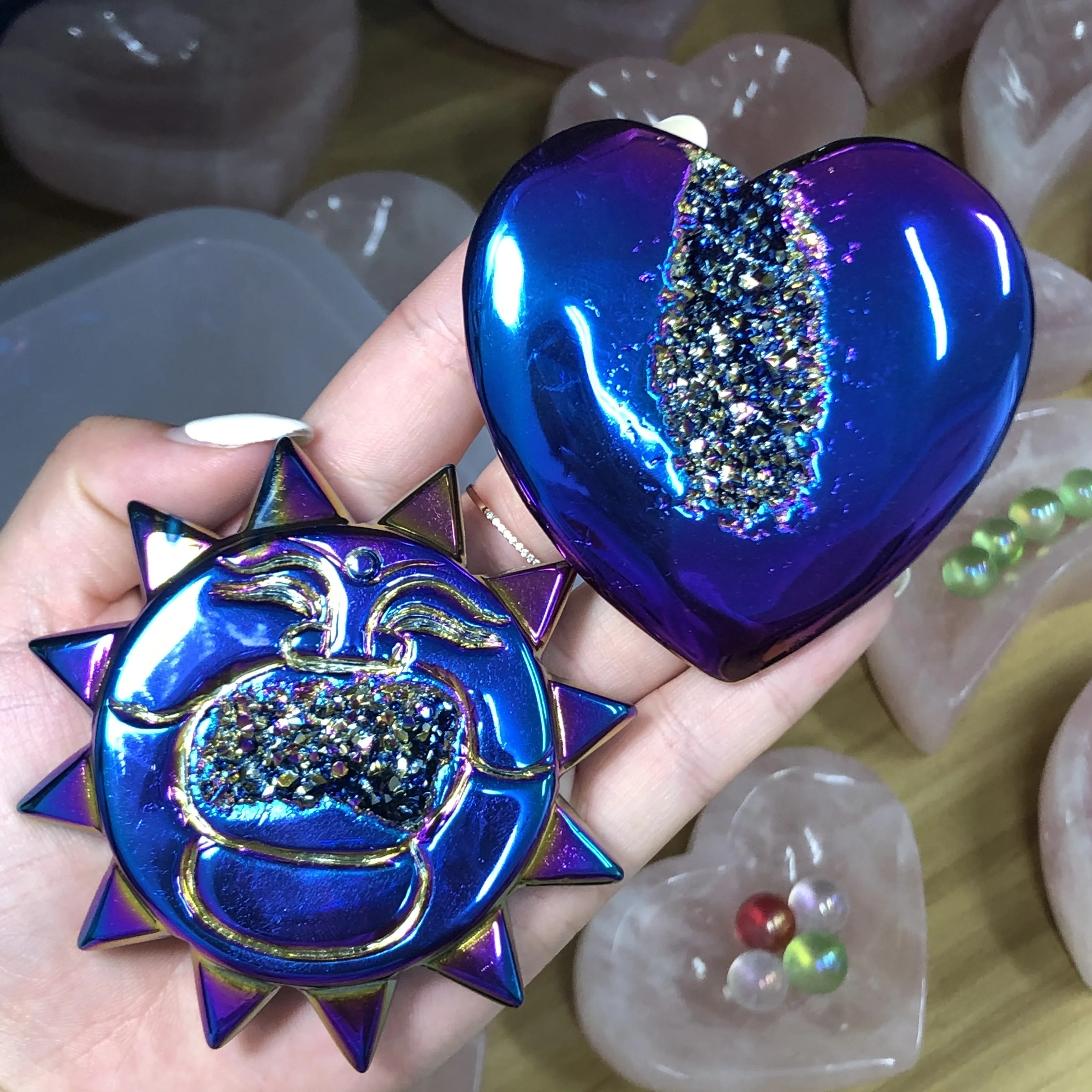 

Natural agate plating metal color sun heart as a gift to heal