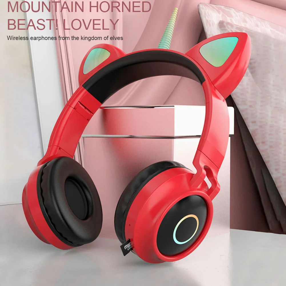 

Игровая гарнитура 5.0 портативная модная HiFi стерео со светодиодсветильник кой подарок кошачьи уши легкий вес с микрофоном управление громко...