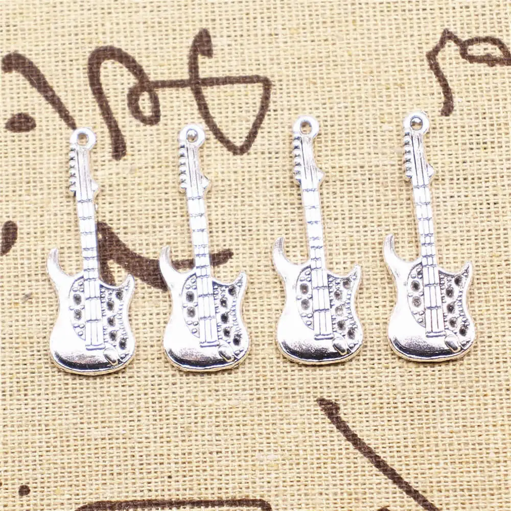 

Guitar Charms Supplies For Jewelry Making Kit Antique Silver Color 10pcs 36x12mm
