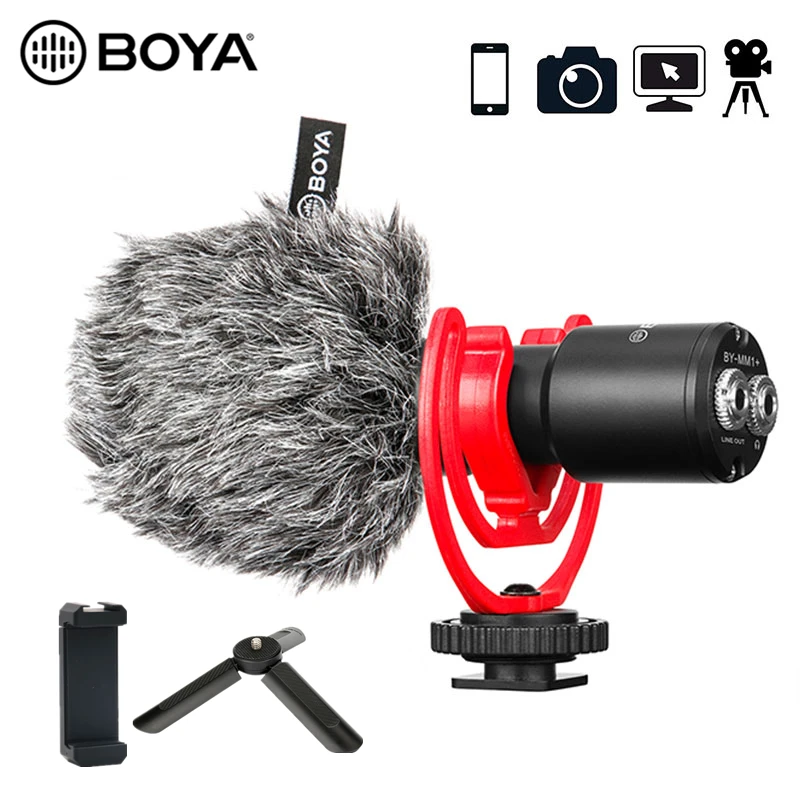 

Boya BY-MM1 + видеомикрофон беспроводной микрофон конденсатор суперкардиоидный конденсатор микрофон дробовик для смартфонов DSLR камер