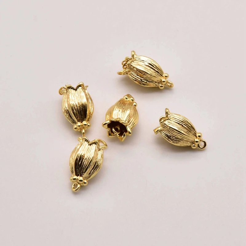 

5Pcs/Lot 14mm*8mm 18K Brass Gold-Plated Lily-Of-The-Valley Bud Pendant Earring Findings Aesthetic Accessories Wholesale JA0135