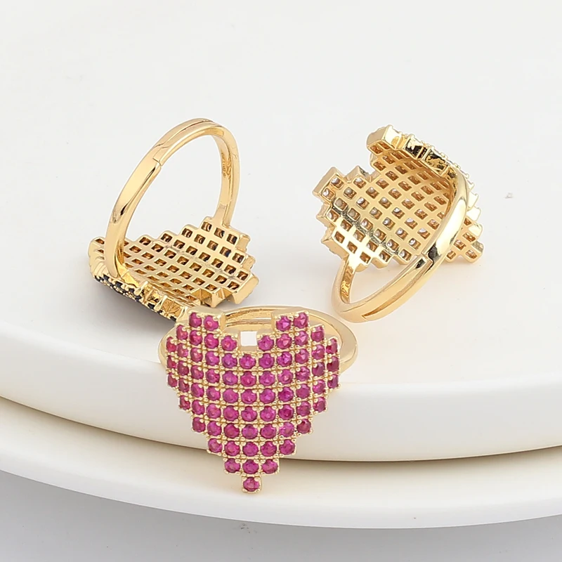 Bohemian Heart Gold Clor Rings For Women BOHO Love Micro Cubic Zirconia Ring 2021 Female Finger Statement Fashion Jewelry |