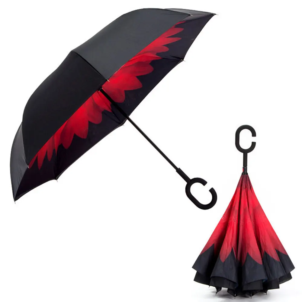 Зонт женский складной с-образной ручкой зонтик от дождя и ветра в обратном