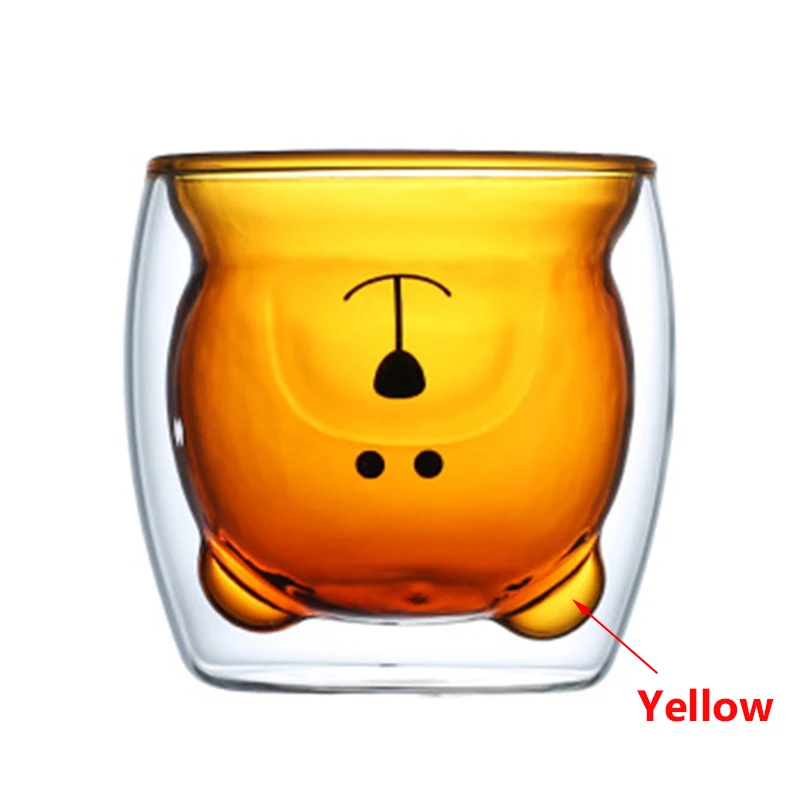 Yellow Bear Cup Новинка 260 мл Марвел танос перчатка кулак/медведь кофе кружка с двойными стенками Стеклянная чашка ручной работы Бесконечность драгоценный камень чашка для молока и чая подарки для детей - Цвет: Yellow Bear Cup