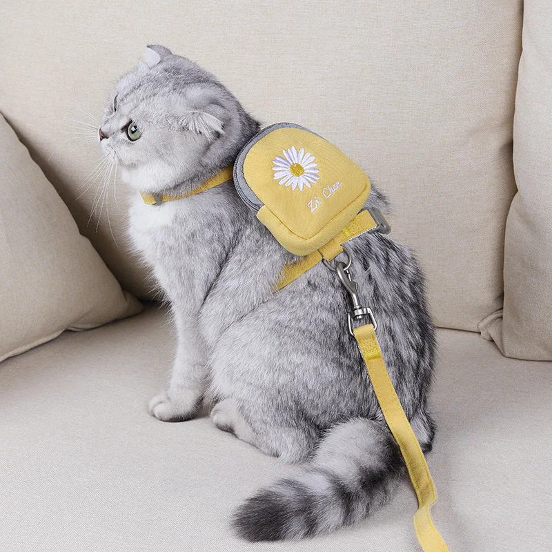 

Floral Cotton Dog Walking Pet Backpack With Pocket Poop Bag Holder Bags Carrying Harness With Leash Set Chihuahua Cat Collar