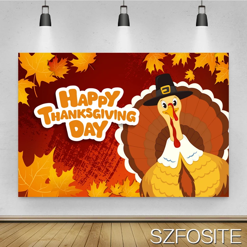 

Happy Turkey Dinner Thanksgiving Party Backdrop Family Holiday Room Table Decoration Photography Photo Children Vinyl Background