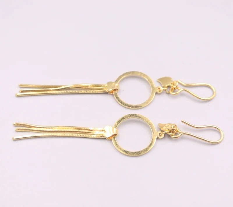 

Pure 999 24k Yellow Gold Earrings Woman Lucky Gift Round Circle Snake Tassel Dangle Earrings 7g
