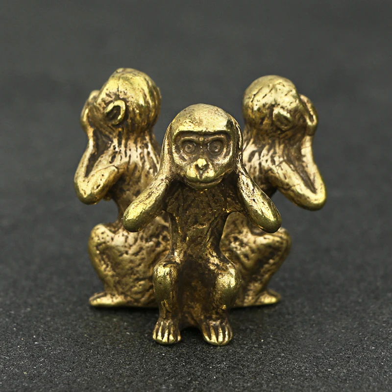 Винтажная скульптура из твердой меди с тремя обезьянами бронзовый Декор для дома