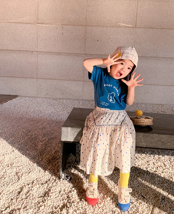 

2021 Girls Summer Round Neck Short Sleeve Polka Dot Printed Suit Fashion Clothes