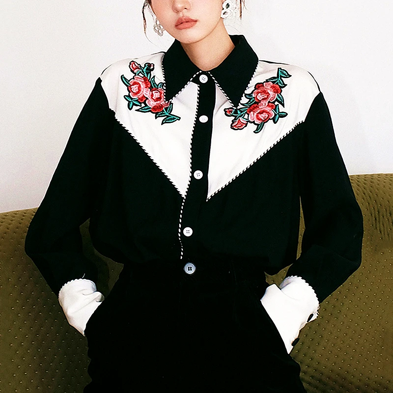 

High Fashion Blouse Women Shirts Autumn New Style Clothes Chic Embroidery Full Sleeve Casual Blouse Shirts Women Blusas SL477