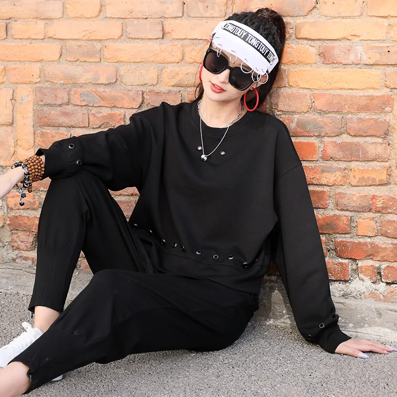 

Max LuLu Korean New Designer Style Spring Womens Casual Black Tee Shirts Ladies Loose Punk Tops Fitness Solid Clothes Big Size
