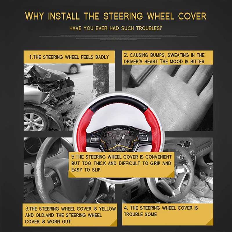 

Hot DIY Car Steering Wheel Braid Cowhide Colorful Splicing Sports Style Genuine Leather Steering Wheel Cover