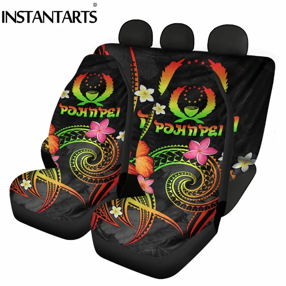 Car Seat Covers for Women Full Set Polynesian Pohnpei Plumeria Hibiscus Pattern Detail Styling Universal Car Front Seat Covers