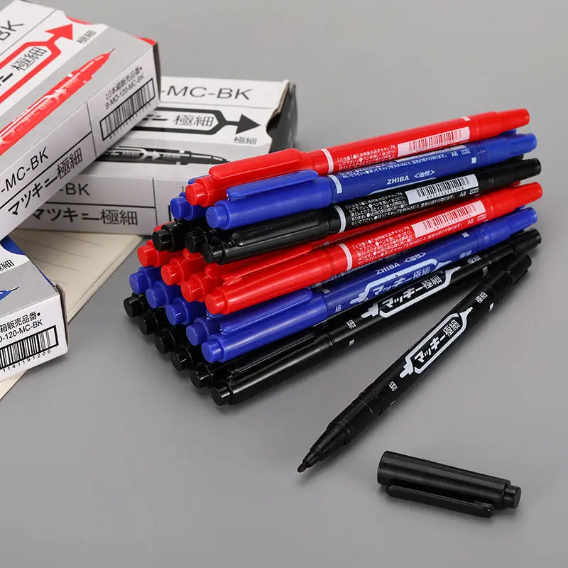 

10pcs/lot Wholesale Twin Tip Permanent Marker Pen Fine Point Waterproof Ink Thin Crude Nib Black 0.5mm-2mm Color Work