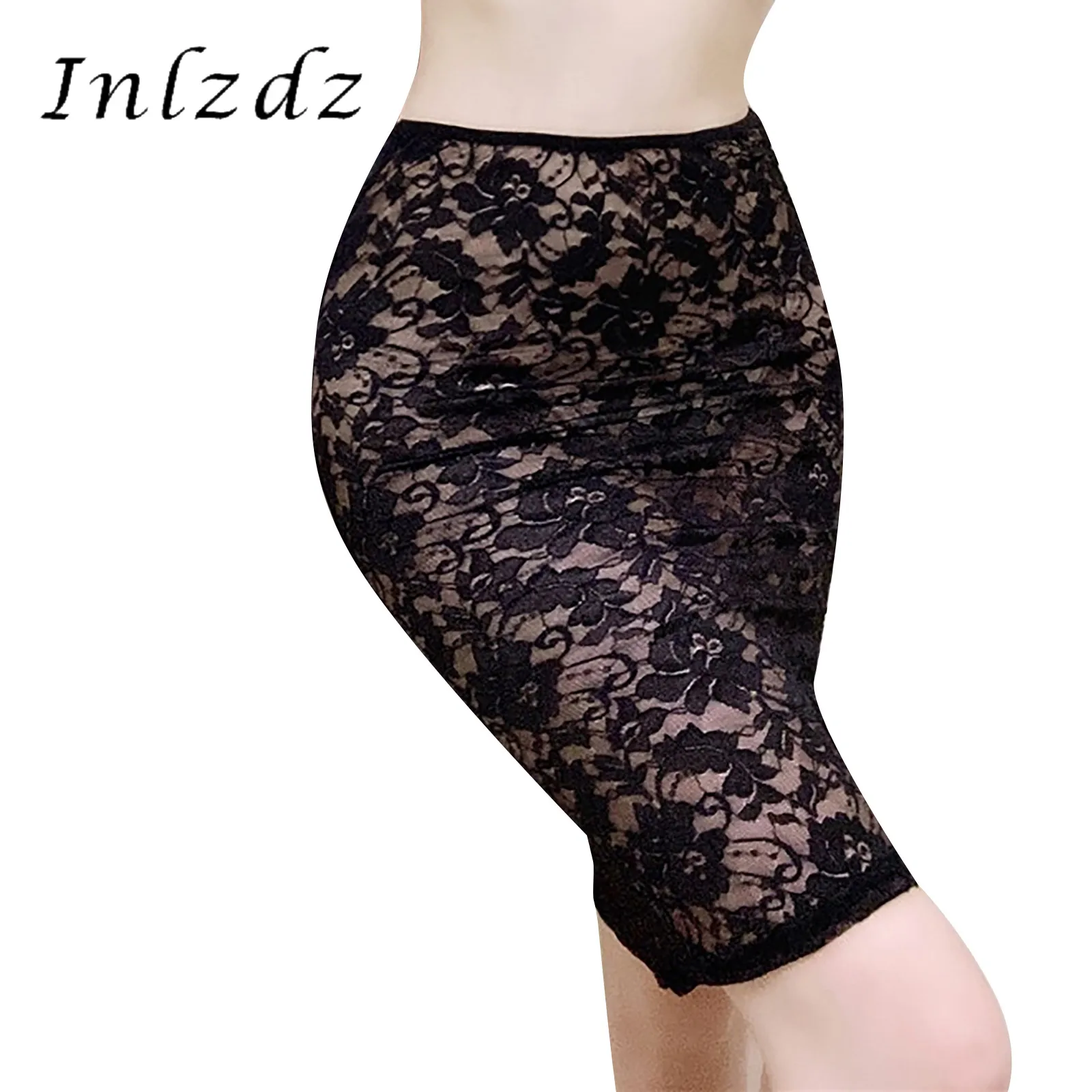

Womens Ladies See-through Skirts Flower Pattern Lace Underskirt Flower Pattern Skirts Party Club Wear Elastic Waistband Skirt