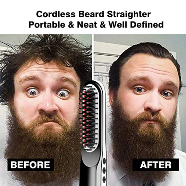 

All in One USB Hair Straightener Brush, Portable Cordless Beard Straightening Brush, Electric Hair Comb for Men Women