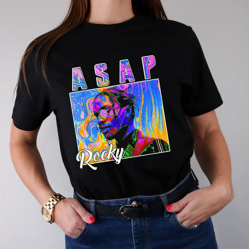 

Fashion Harajuku Hip Hop ASAP Rocky Portrait Graphic Aesthetics Woman Short Sleeve T-shirt Ladies Loose Casual T-shirts Clothing