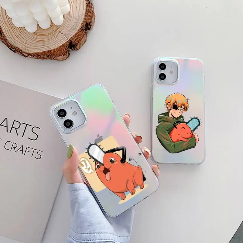 

Anime Chainsaw Man Phone Case for iPhone huawei P 7 8 9 11 12 10 30 40 S X XS XR MINI Pro Max Plus laser Transparent Glitter
