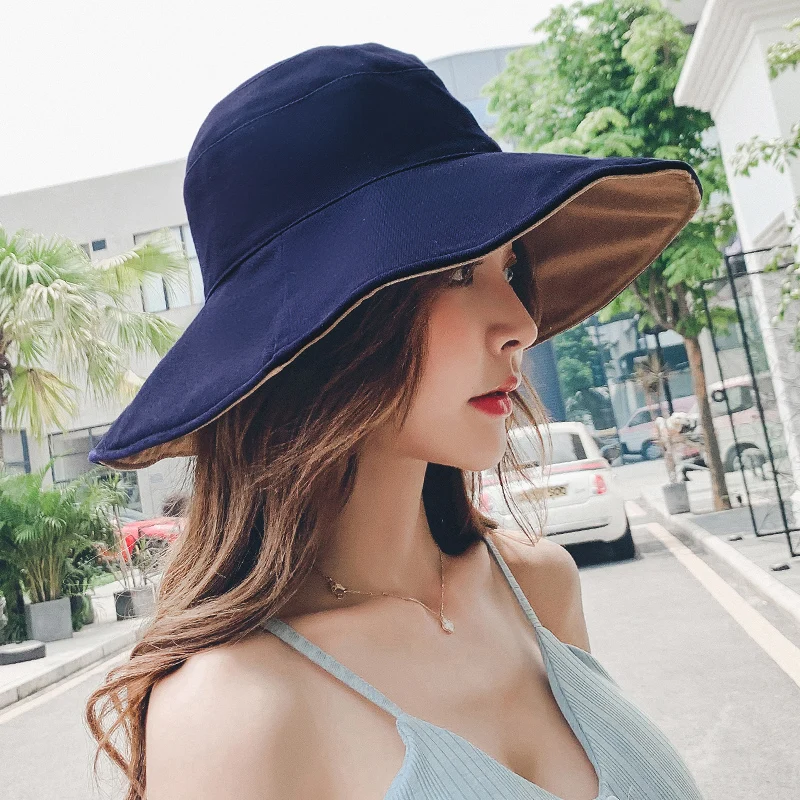 Wide Brim Cotton Bucket Hat Reversible for Women Summer Hiking Anti-sunburn White Fisherman Caps Ladies Fashion Pink Bucket Hat