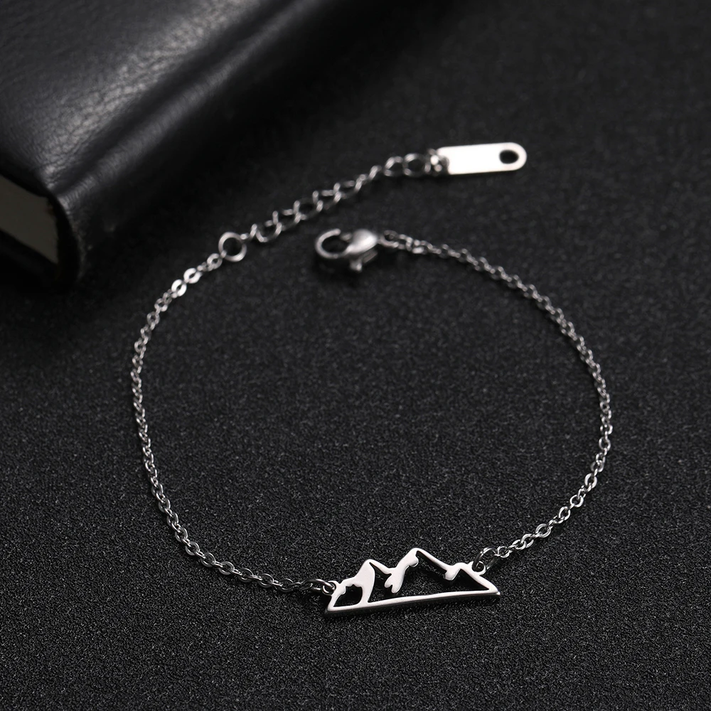 

High Quality 2021 Cute Fashion Mountain Charm Bracelet Ladies Stainless Steel Adjustable Link Bracelet Jewelry Gift