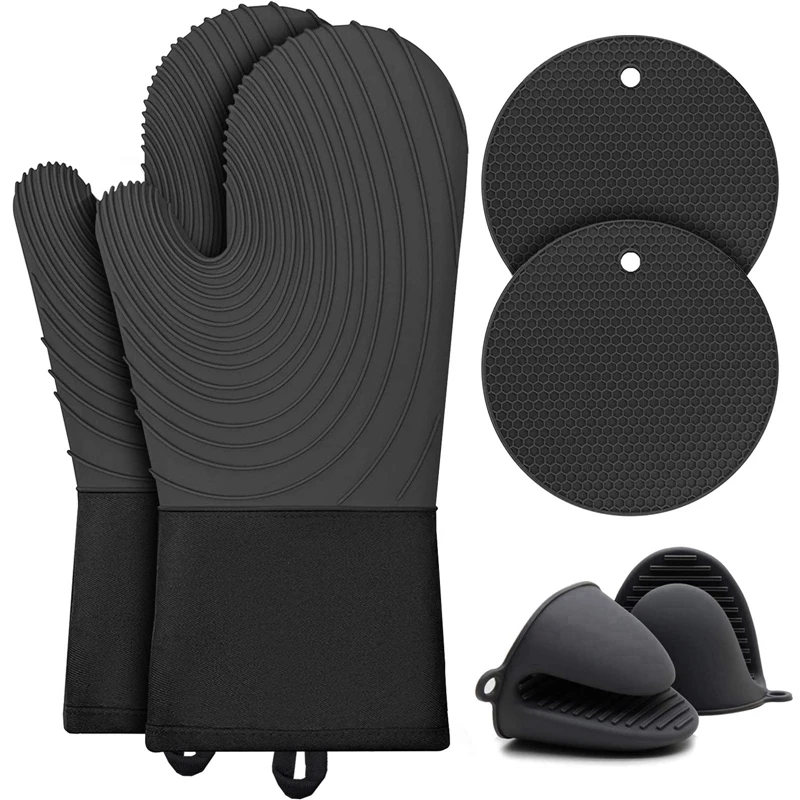 

Oven Glove With Silicone Pot Holder And Cup Insulation Mat Oven Mitt Heat Resistant For Grilling/Cooking/Baking