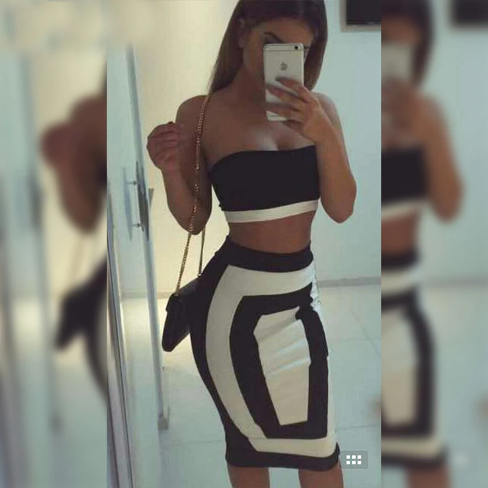 Женский топ без бретелек Leger Babe черный и белый клубный комплект из двух предметов