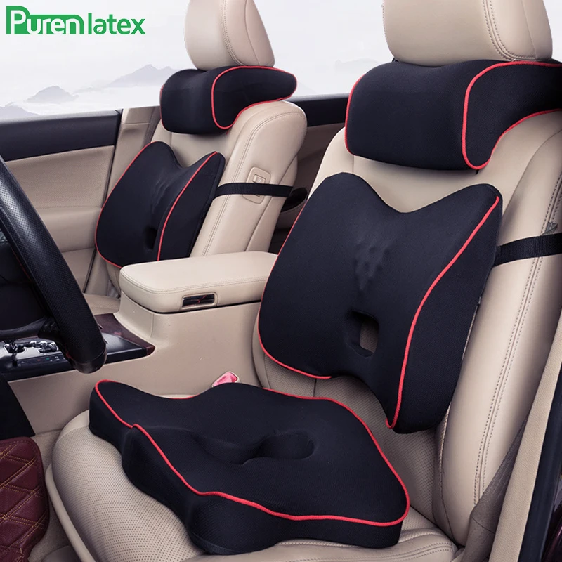 

PurenLatex Memory Foam 3Pcs Set Car Pillow Headrest Seat Back Cushion Protect Neck Cervical Vertebra Auto Support Waist Lumbar