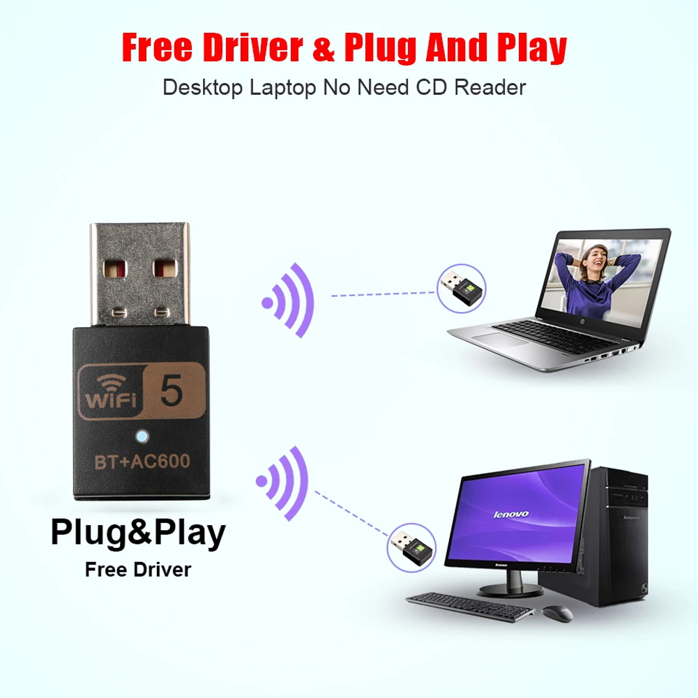 2-in-1 USB WiFi Bluetooth-compatible Adapter 600Mbps 2.4/5Ghz Wireless External Receiver Mini Dongle for PC/Laptop/Desktop | Компьютеры и