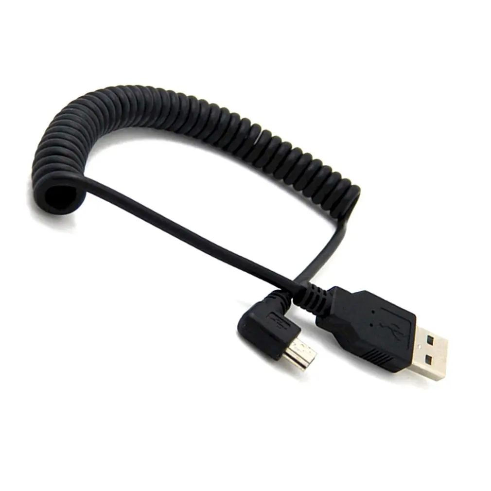 1 шт. USB 2 0 A штекер для мини usb 5 Pin Прямоугольный 90 градусов Спиральный Кабель