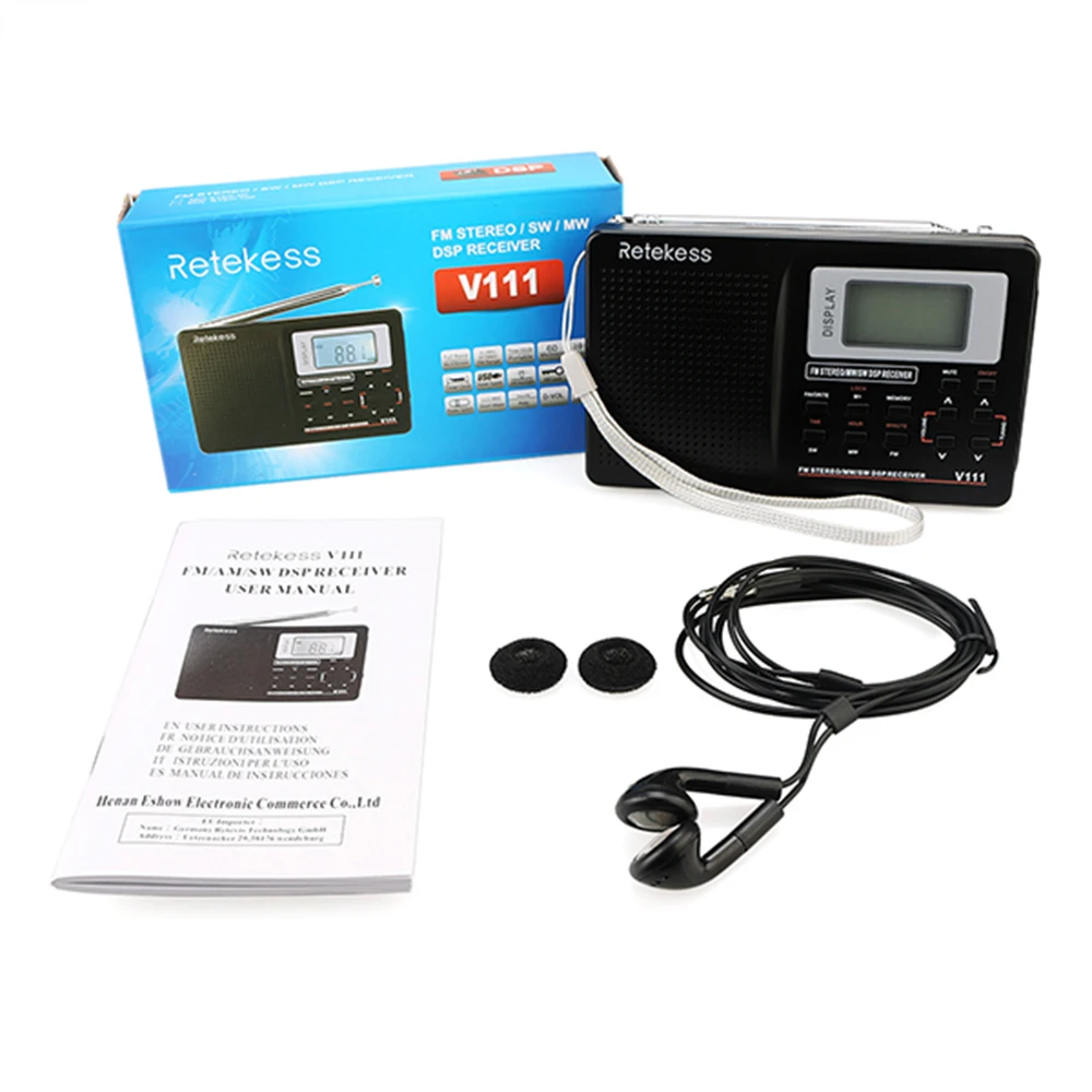 Портативный радиоприемник RETEKESS V111 полнодиапазонный FM стерео/MW/SW/LW с часами и