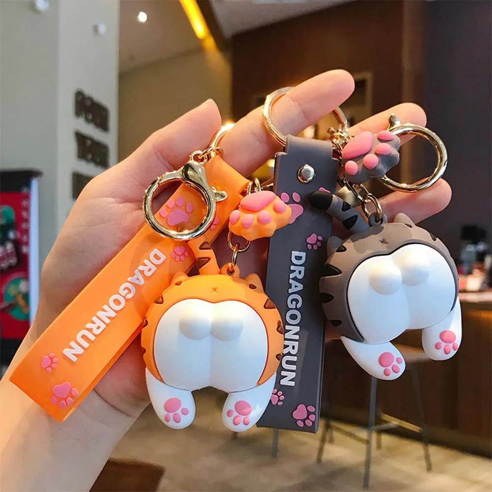 

Cute Cat Butt Key Chain Creative Design Woman Bag Pendant Cartoon Doll Pendant Plastic Key Chain