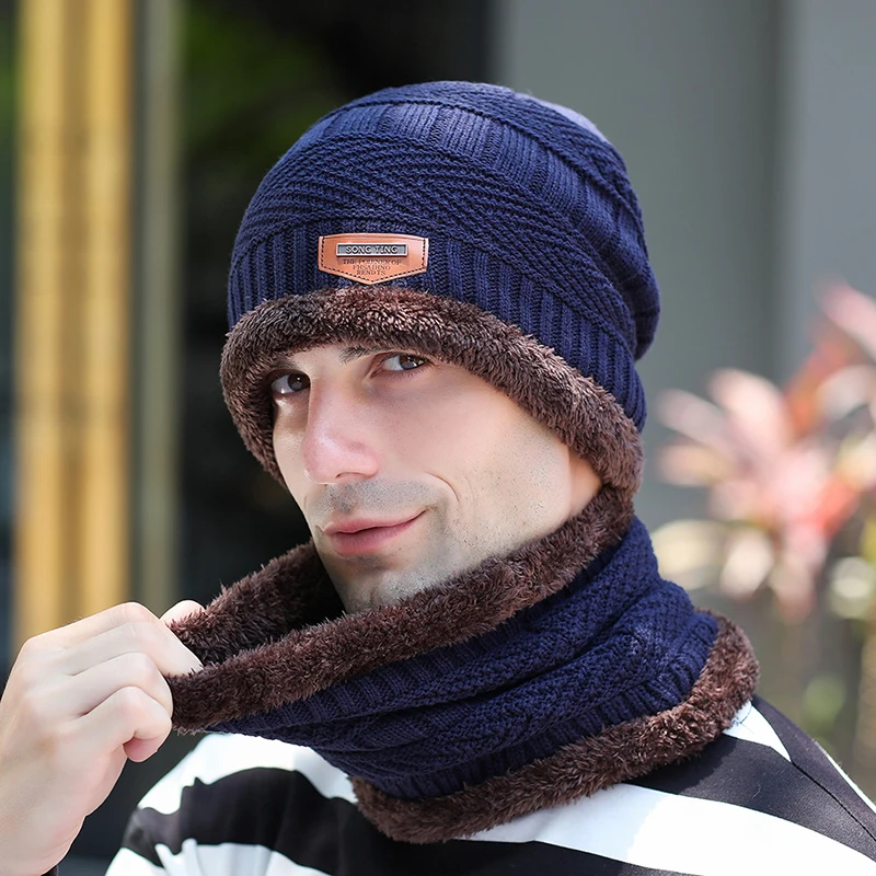 Теплые зимние головные уборы для мужчин и женщин Beanie подарки набор шарфов Skullies Beanies бархатная утолщенная шерстяная вязаная шапка-маска