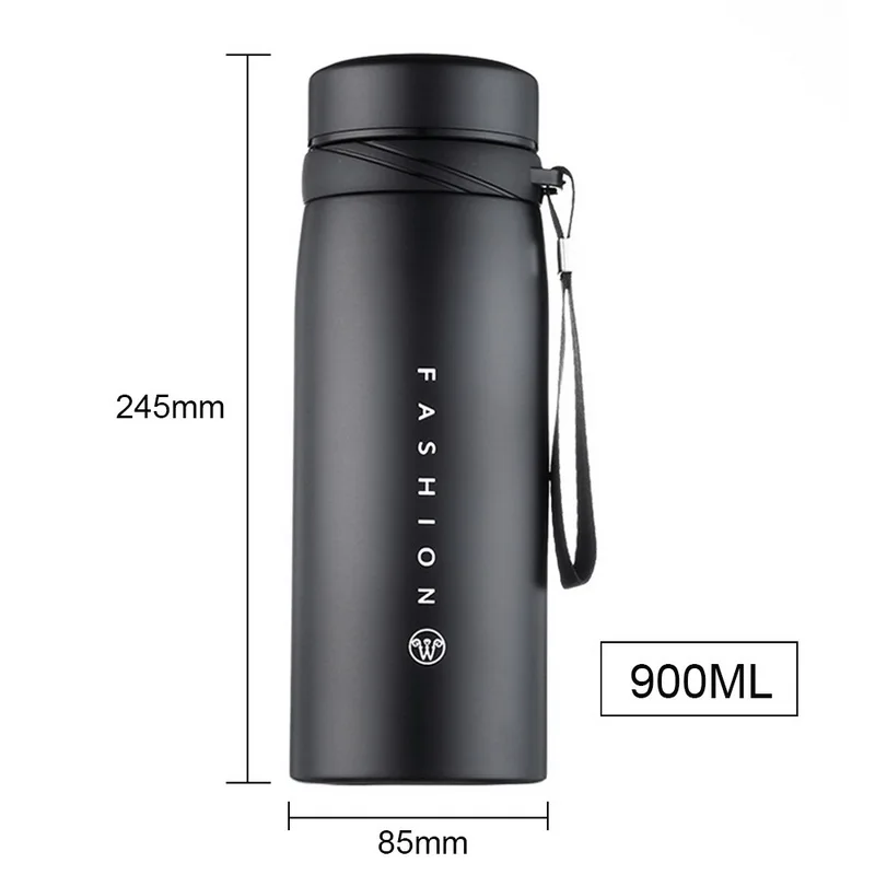 900ml Black Большая емкость термос бутылка из нержавеющей стали стакан с герметизацией бутылка для воды портативная вакуумная колба для кофе кружка дорожная чашка - Цвет: 900ml Black