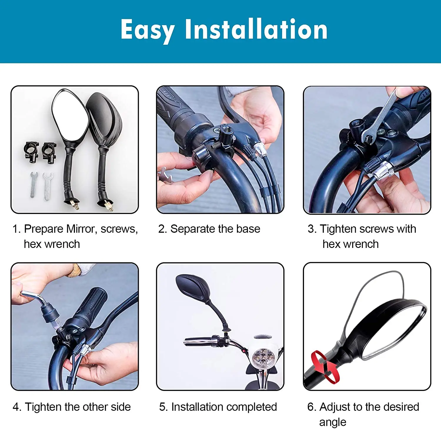 

2 Pcs Adjustable Rotatable Bicycle Rear View Mirror Handlebar Mount for Mountain Road Bike Electric Motorcycle Angle Cycling