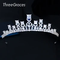 threegraces luxury party ladies headpiece accessories clear square shape cz wedding tiara crowns for brides hair jewelry ha020