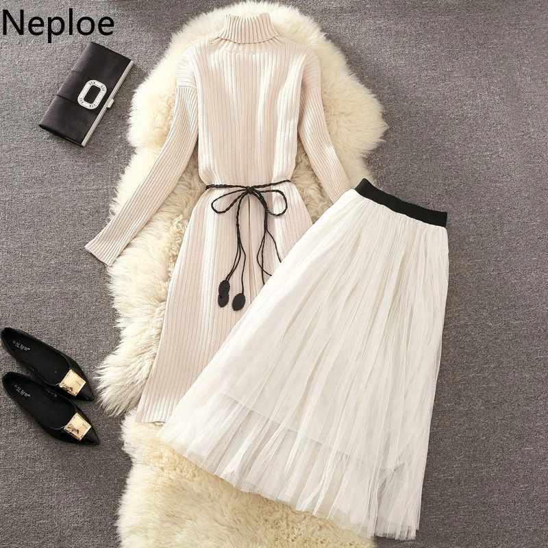 Neploe водолазка Крест Длинный трикотажный пуловер тонкая талия шнуровка длинный